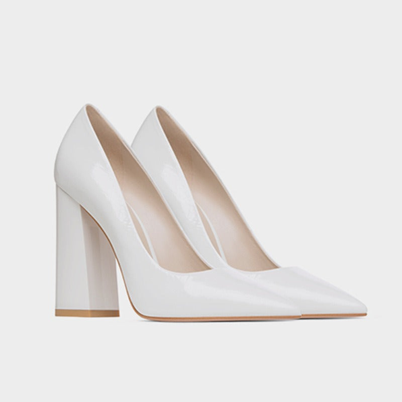 Escarpins Femme Talon Carré 12 cm Vernis — Bout Pointu, Grande Taille