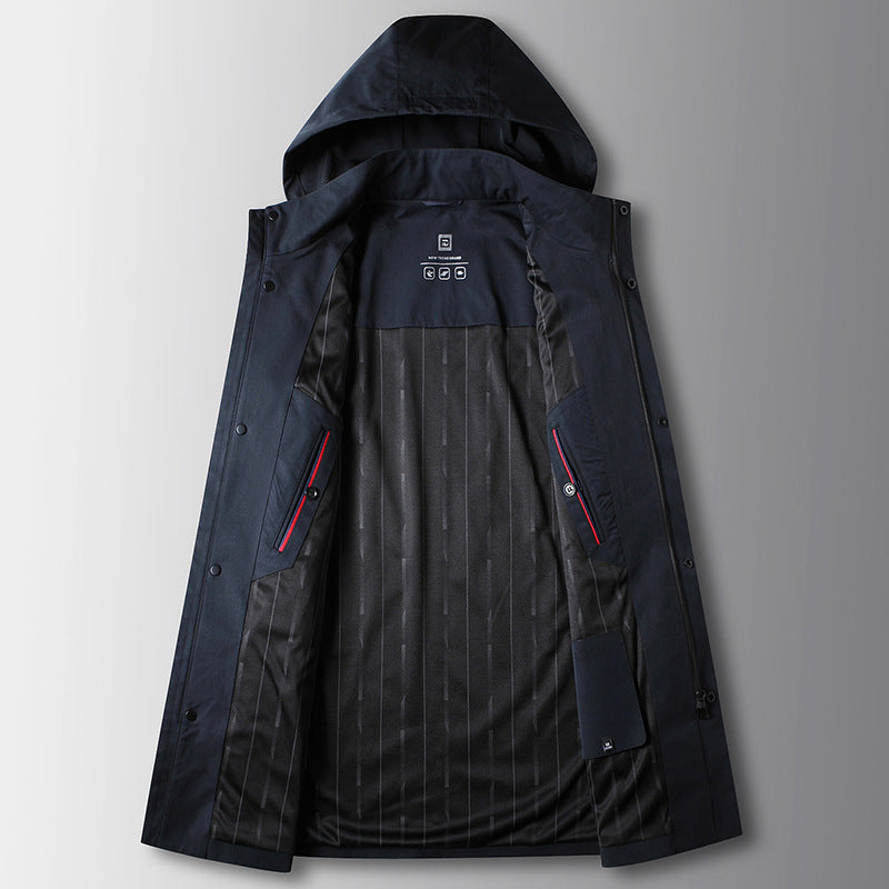 Trench-coat Mi-Long Homme Col Montant – Capuche Amovible Slim Fit Business
