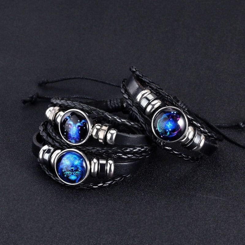 Bracelet Cuir Signe du Zodiaque – Style Rétro Mode Européenne