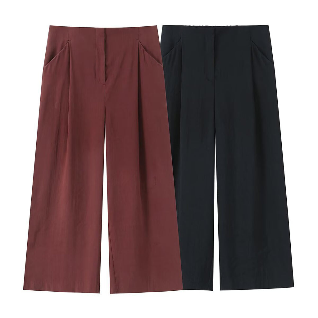 Pantalon large à plis femme – Noir ou bordeaux