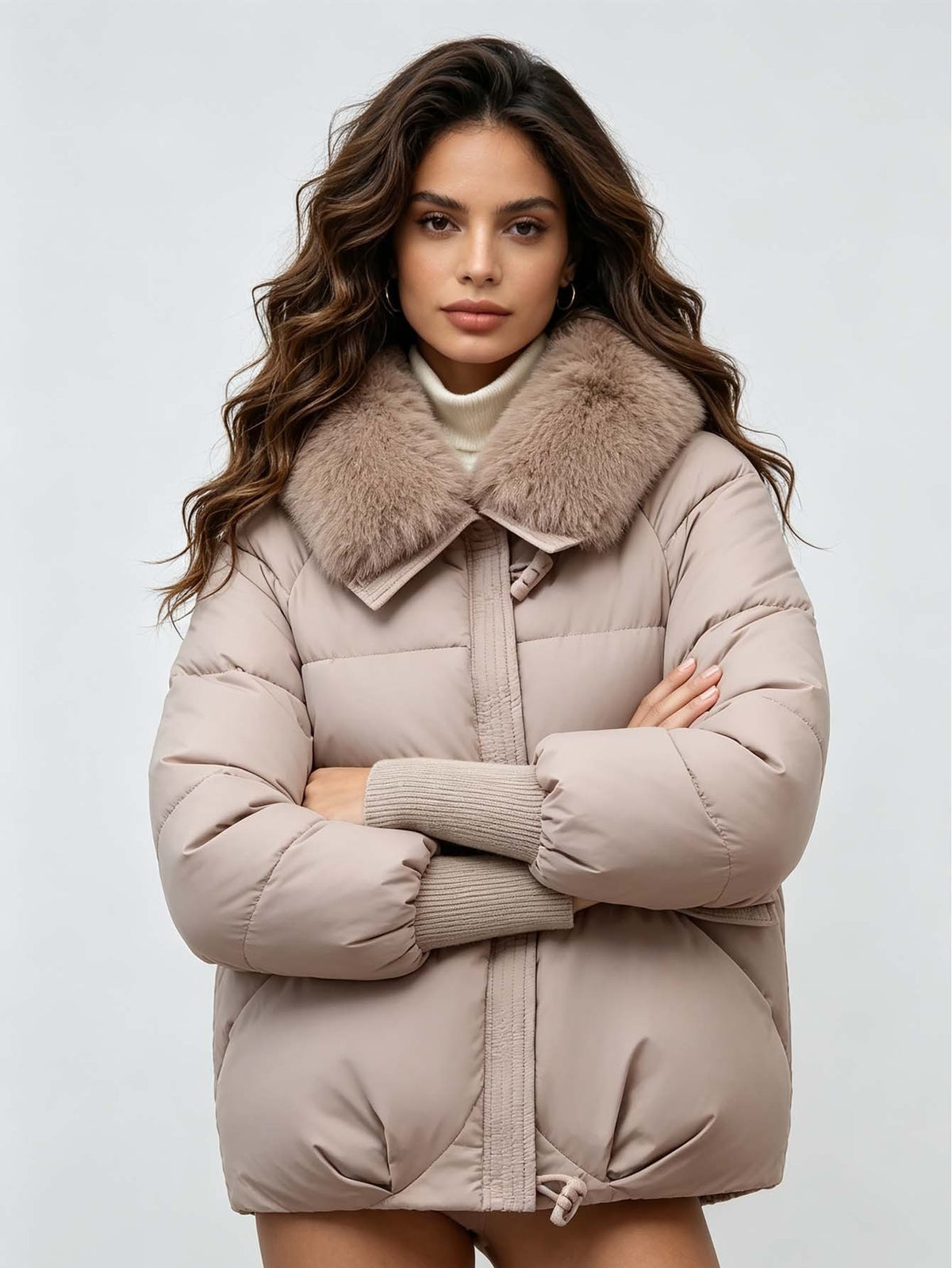 Doudoune Femme Coupe Ample – Col Amovible en Fausse Fourrure