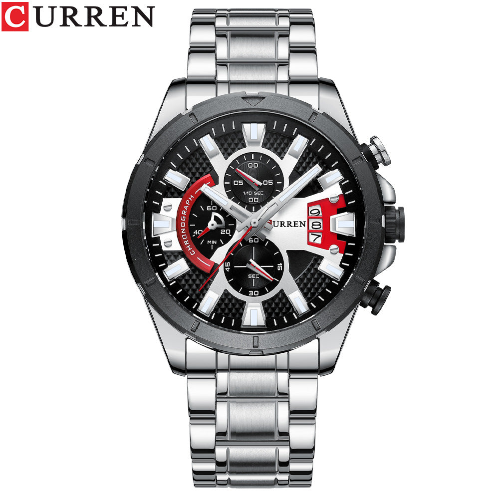 Herrenuhr 6-Zeiger Quarz – Armband aus Edelstahl & Kalender