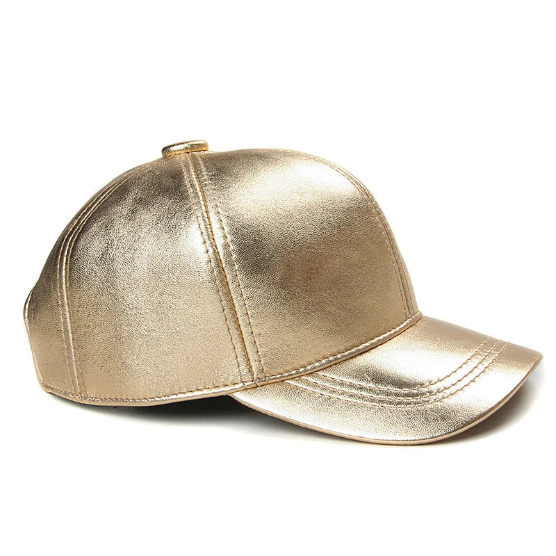 Casquette femme dorée en cuir à visière incurvée