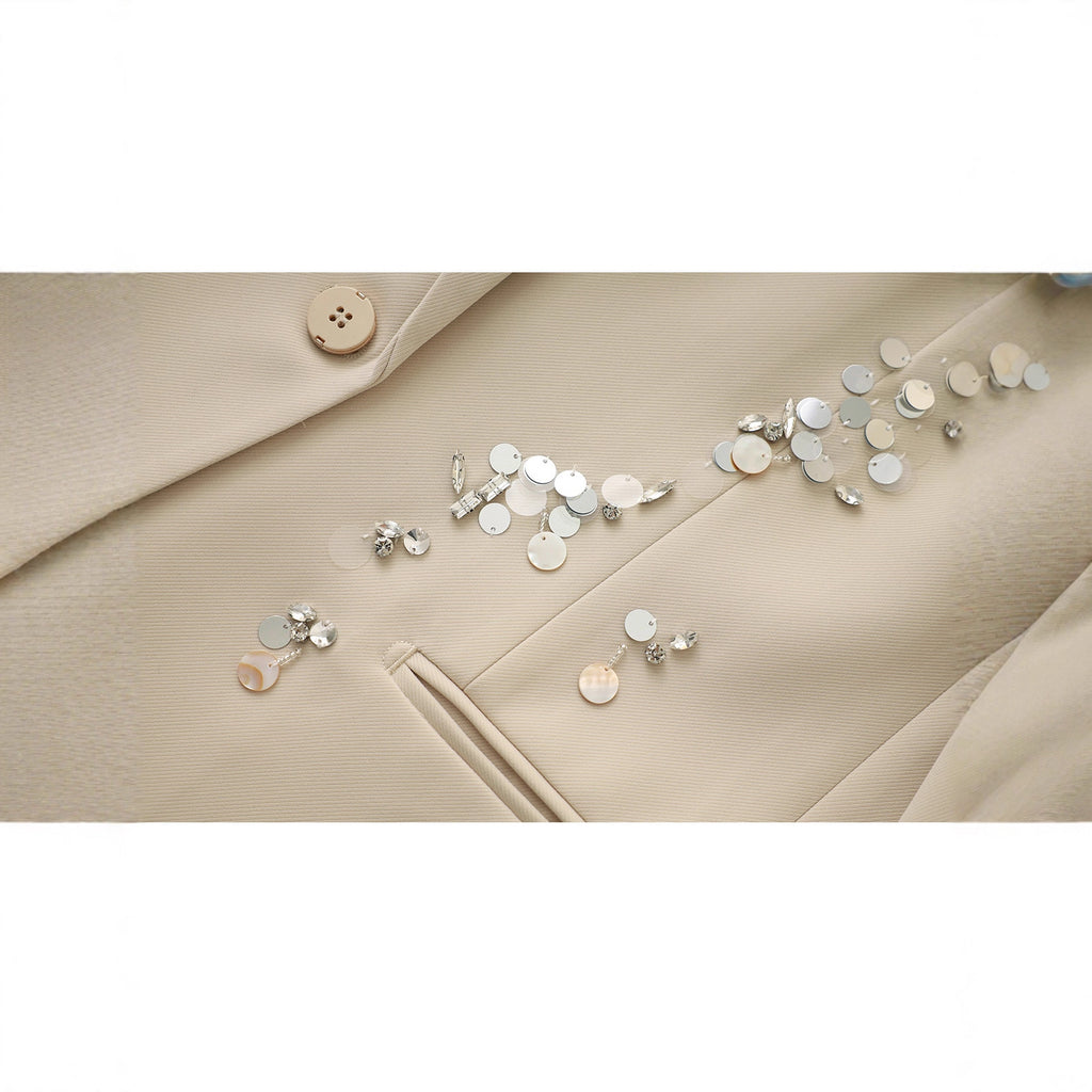 Tailleur pantalon femme à ornements brillants – Ensemble deux pièces