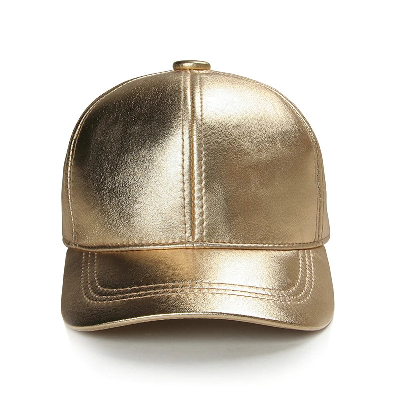 Casquette femme dorée en cuir à visière incurvée