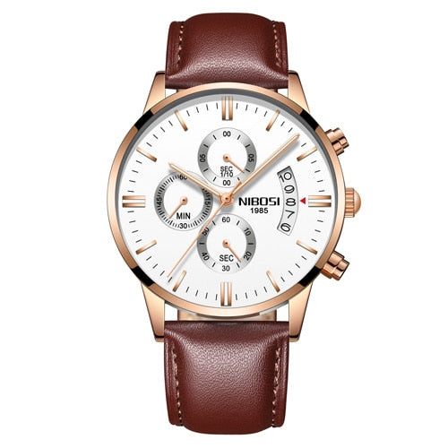 Nibosi Herrenuhr Quarz-Chronograph — 43 mm Edelstahlgehäuse, 3 bar wasserdicht, inklusive Geschenkbox