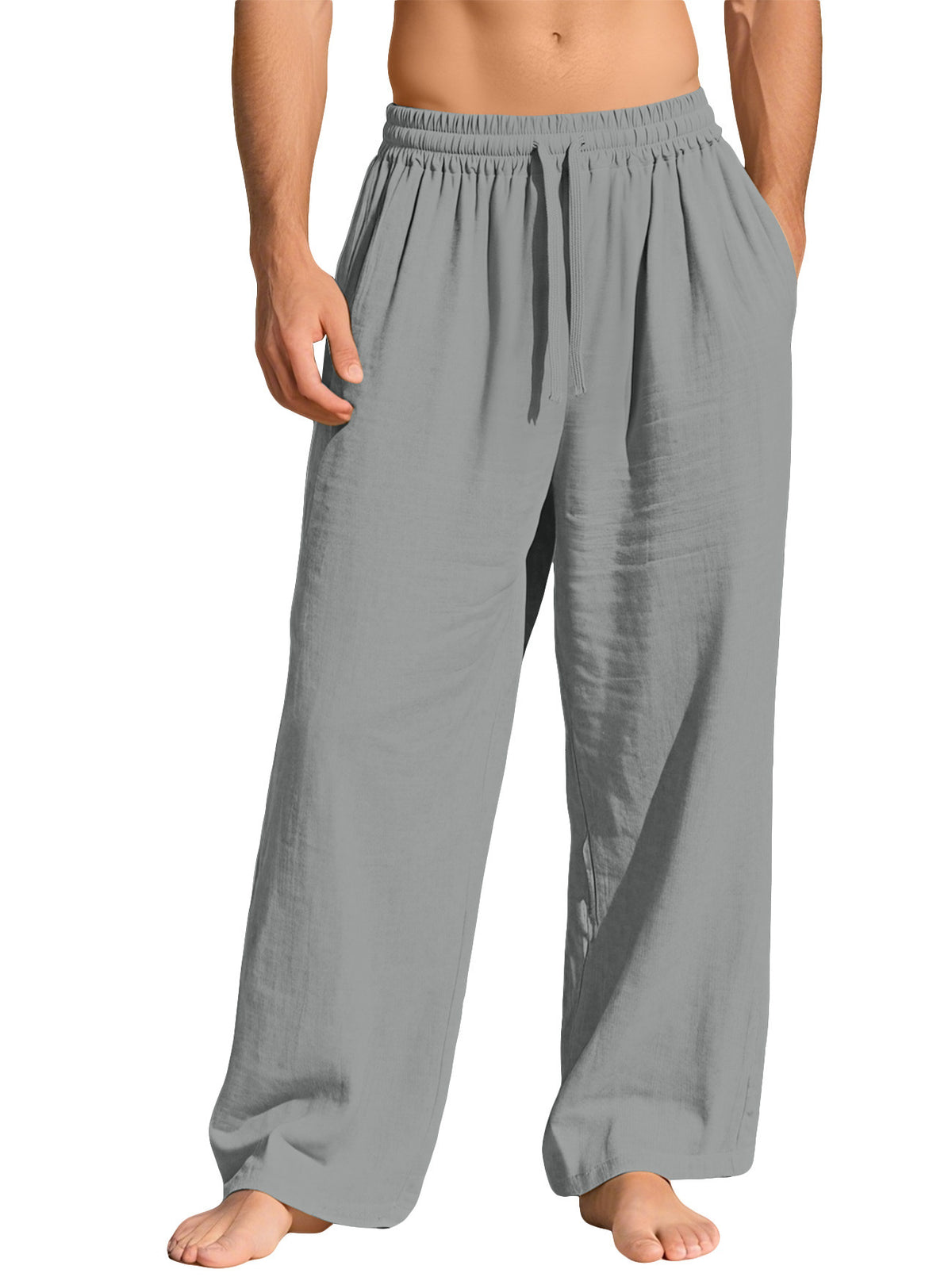 Pantalon homme ample en lin à cordon de serrage