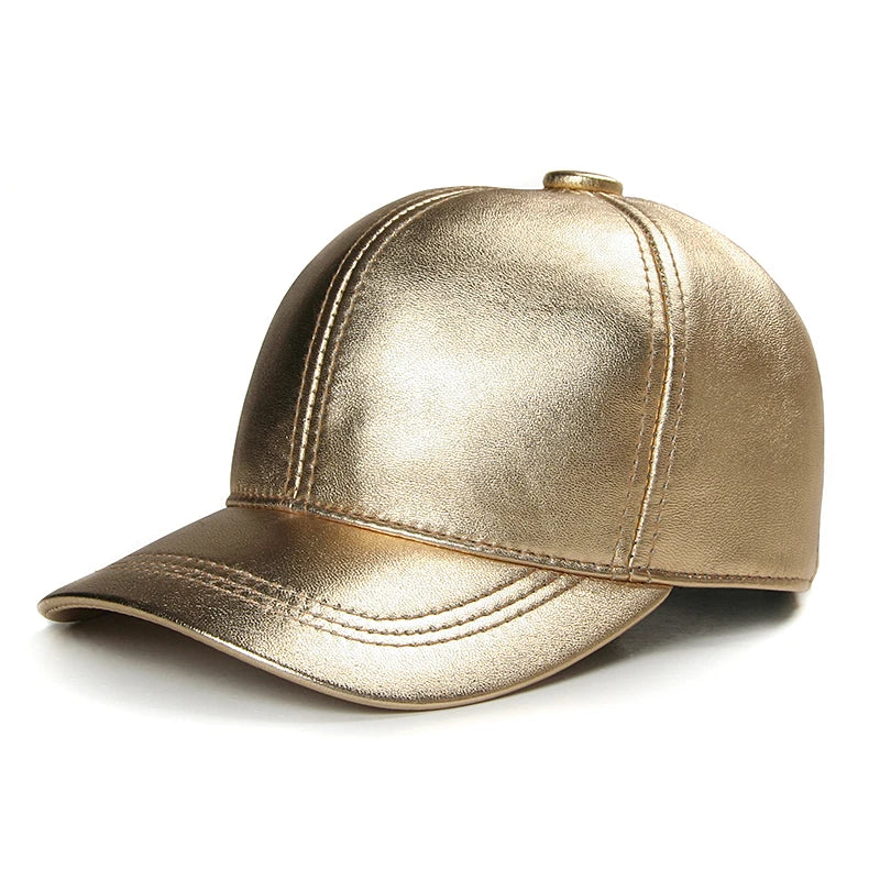 Casquette femme dorée en cuir à visière incurvée
