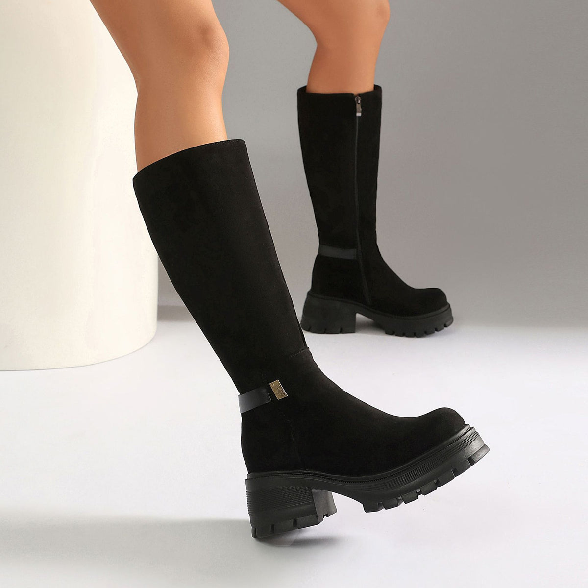 Cuissardes Talon Haut Femme – Suédé Synthétique, Style Punk, Talon Épais Automne/Hiver