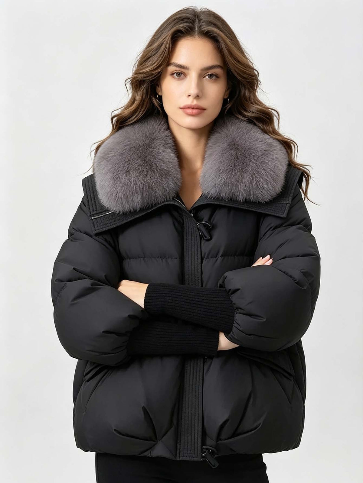 Doudoune Femme Coupe Ample – Col Amovible en Fausse Fourrure