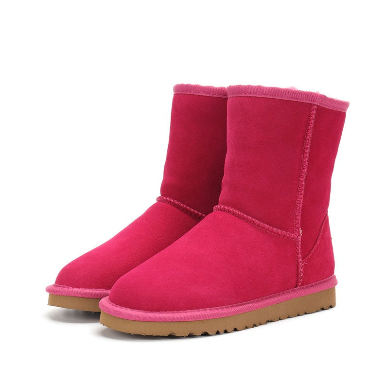 Bottes de neige femme – Chaussures d'hiver Sangpo en cuir véritable, mi-hauteur