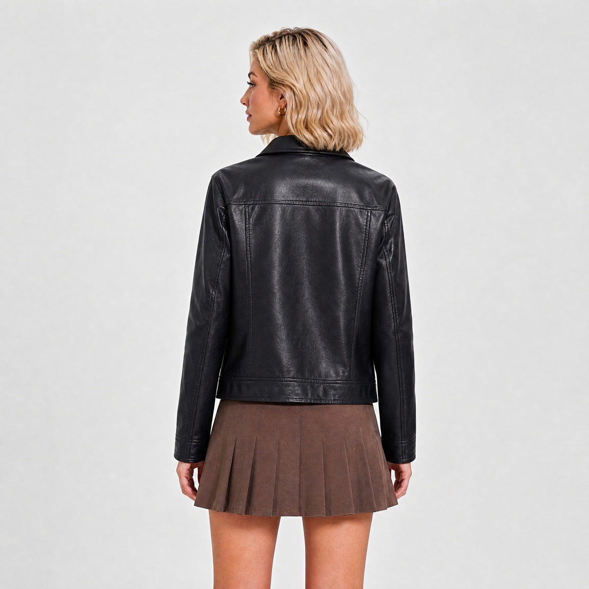 Veste femme zippée en simili cuir à col rabattu