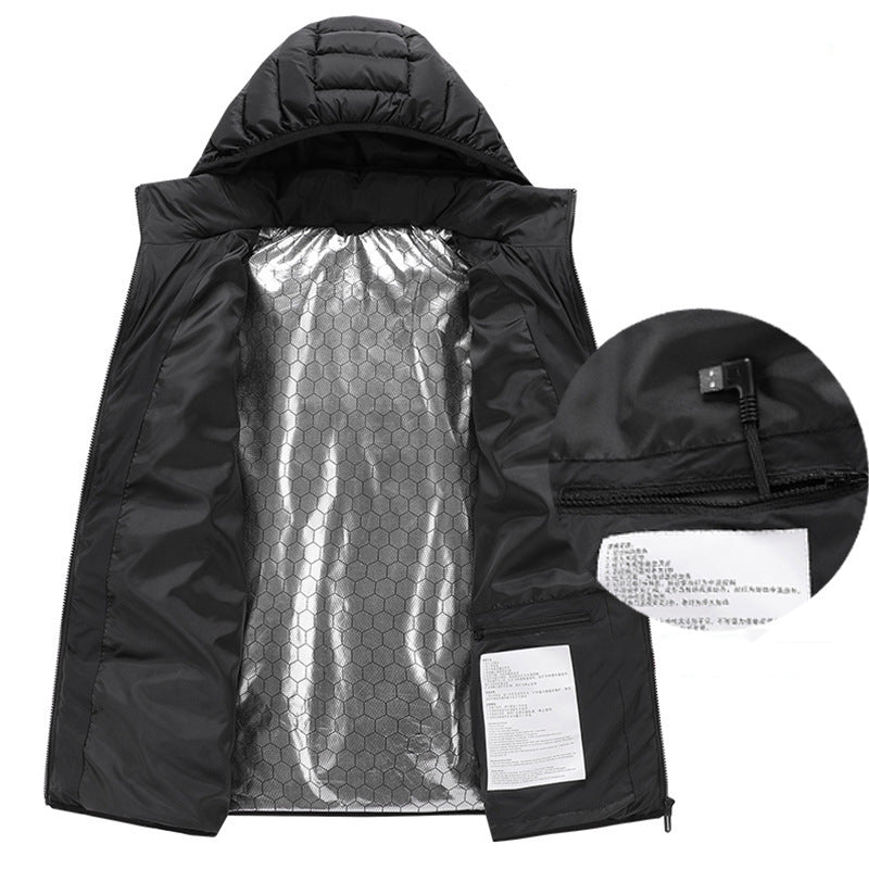 Veste Chauffante Connectée USB – Doudoune à Capuche Imperméable Homme
