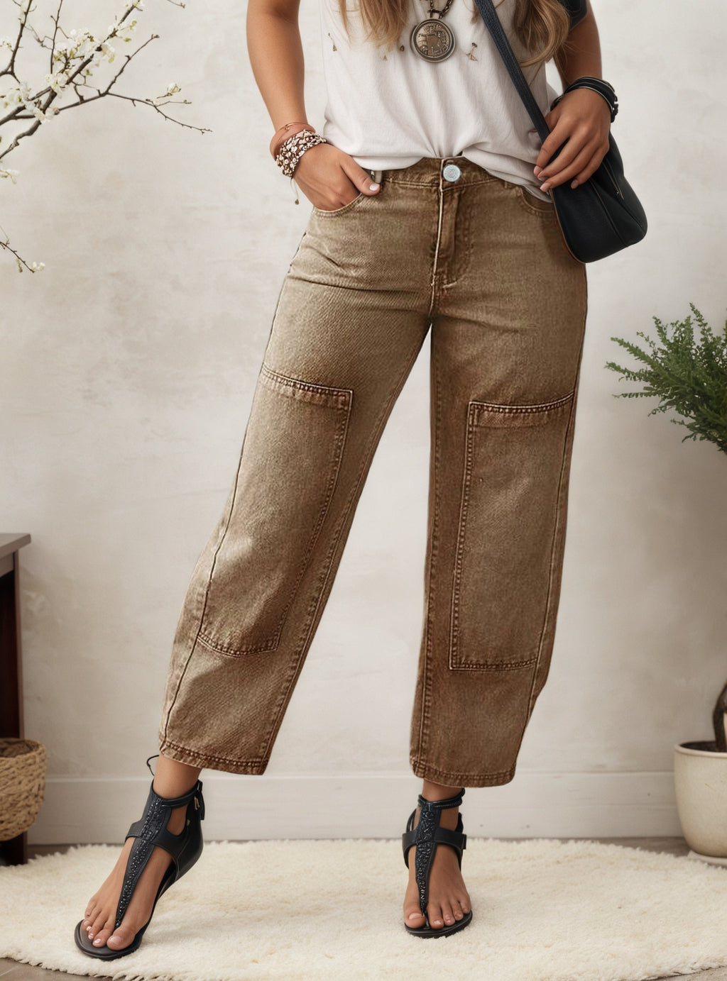 Damenjeans aus Cord mit hoher Taille – Weite & lässige Passform, Dunkelbraun