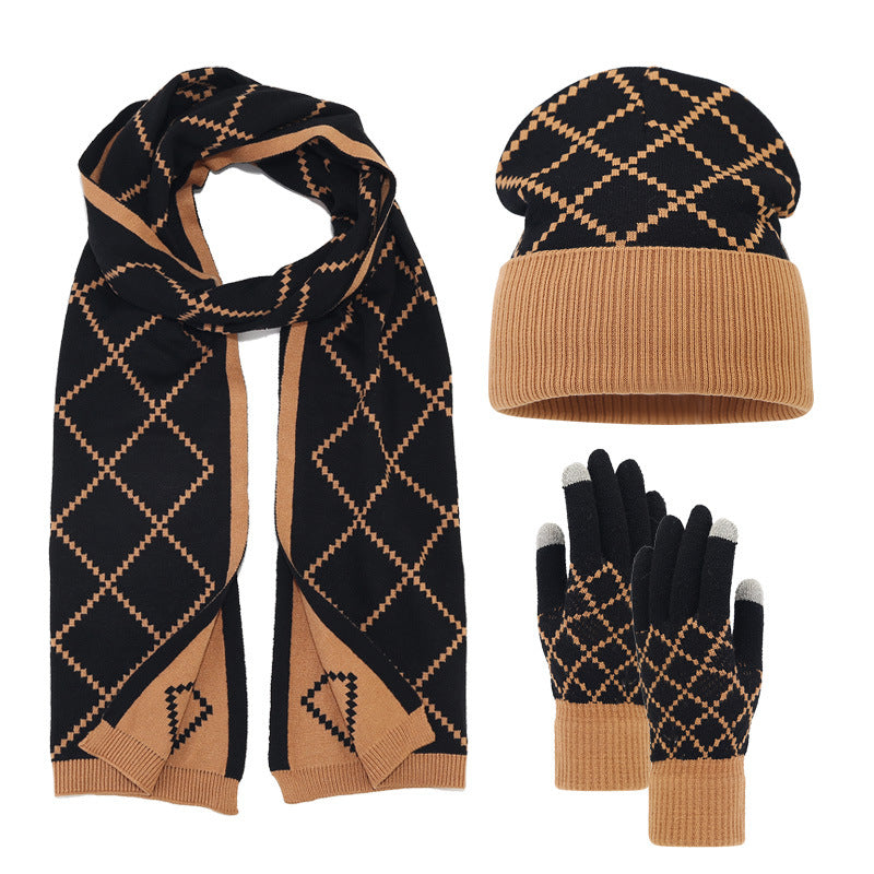 Coffret 3 Pièces Bonnet Écharpe Gants – Jacquard Losanges Mixte Hiver