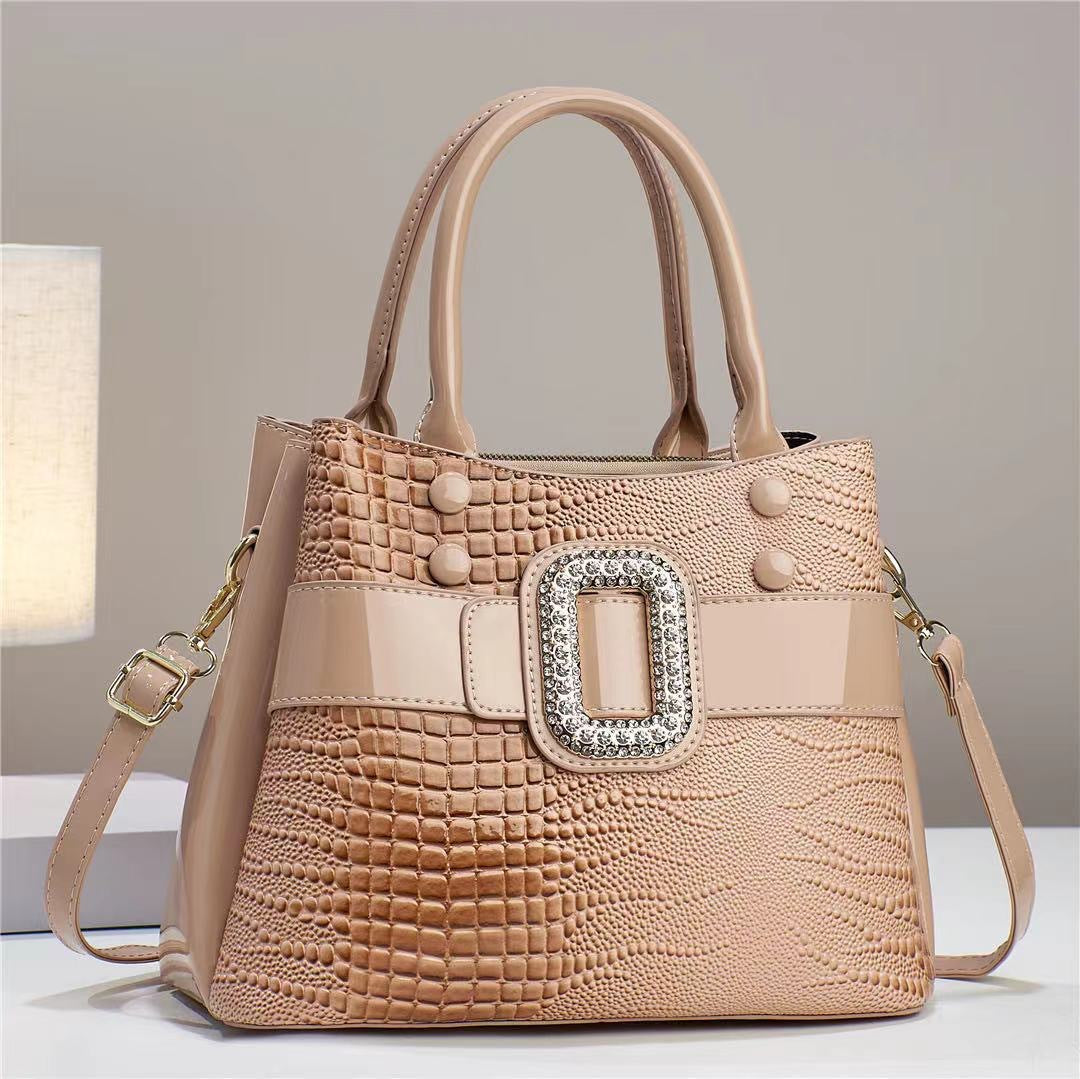 Mini Lizard-Effect Square Crossbody Bag – Zip Closure, Multi-Pocket