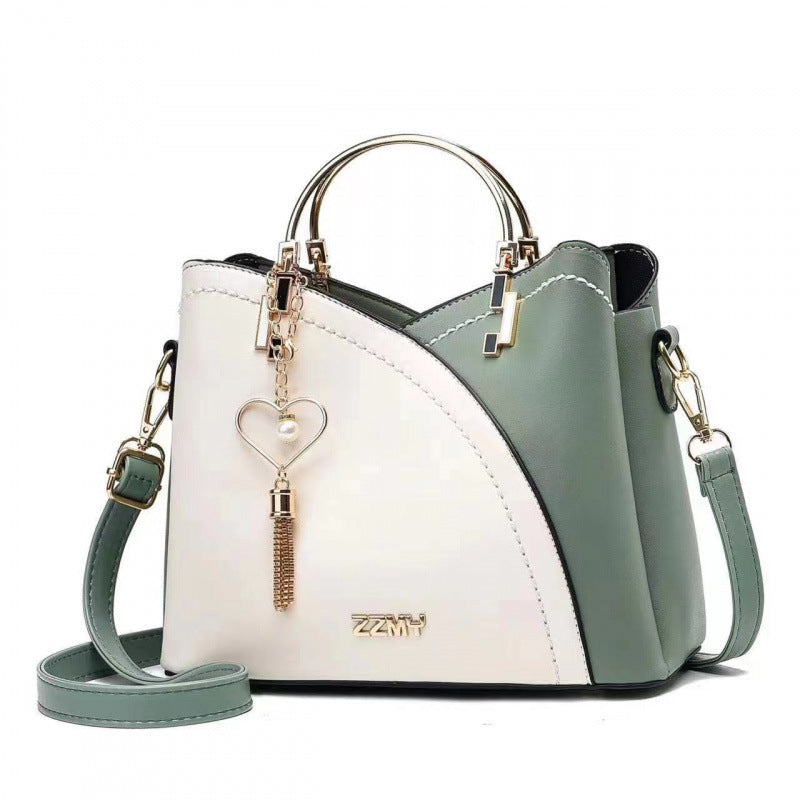 Large-capacity two-tone shoulder bag