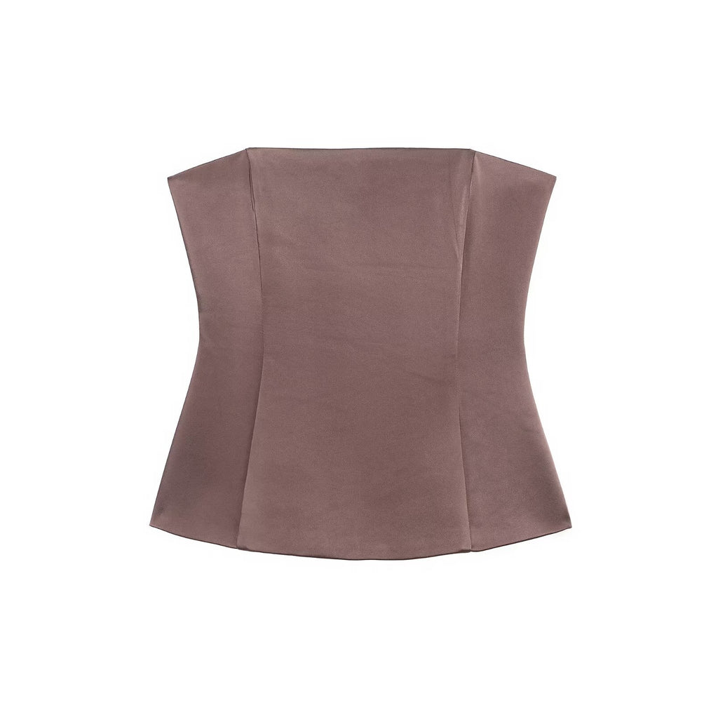 Ensemble tailleur femme 3 pièces taupe – Blazer, bustier et pantalon large