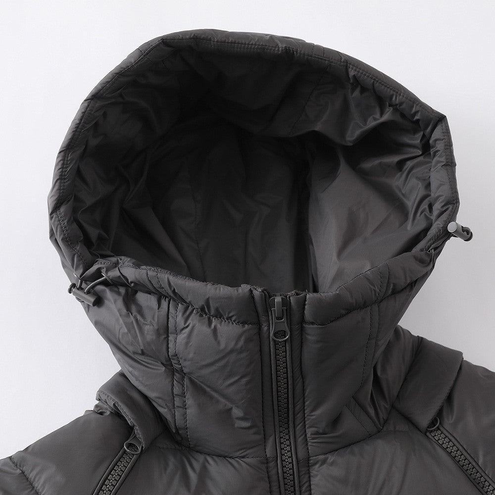 Doudoune homme en duvet à capuche et manches amovibles