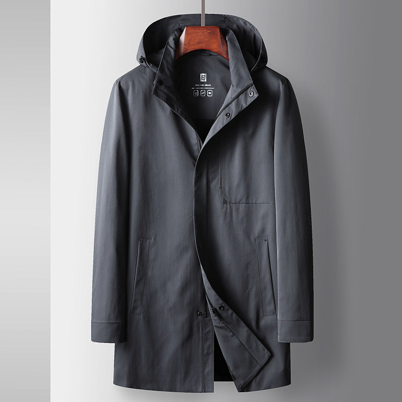 Trench-coat Mi-Long Homme Col Montant – Capuche Amovible Slim Fit Business