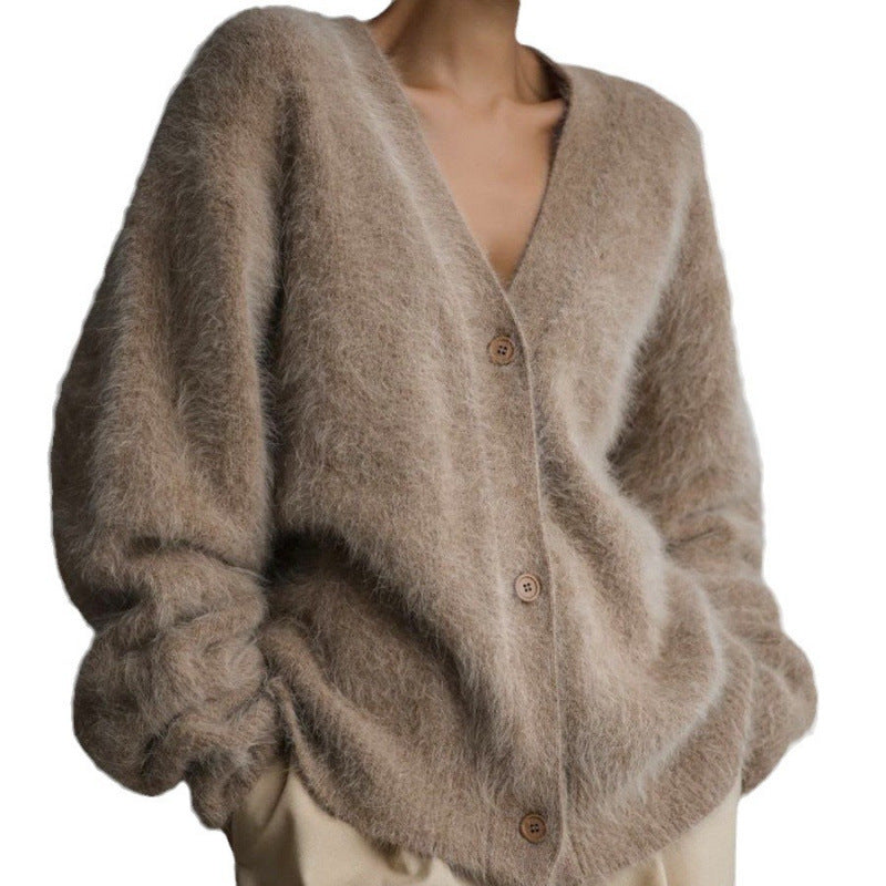 Damen-Cardigan mit V-Ausschnitt, Webpelz in Nerzoptik, locker geschnitten, 6 Farben