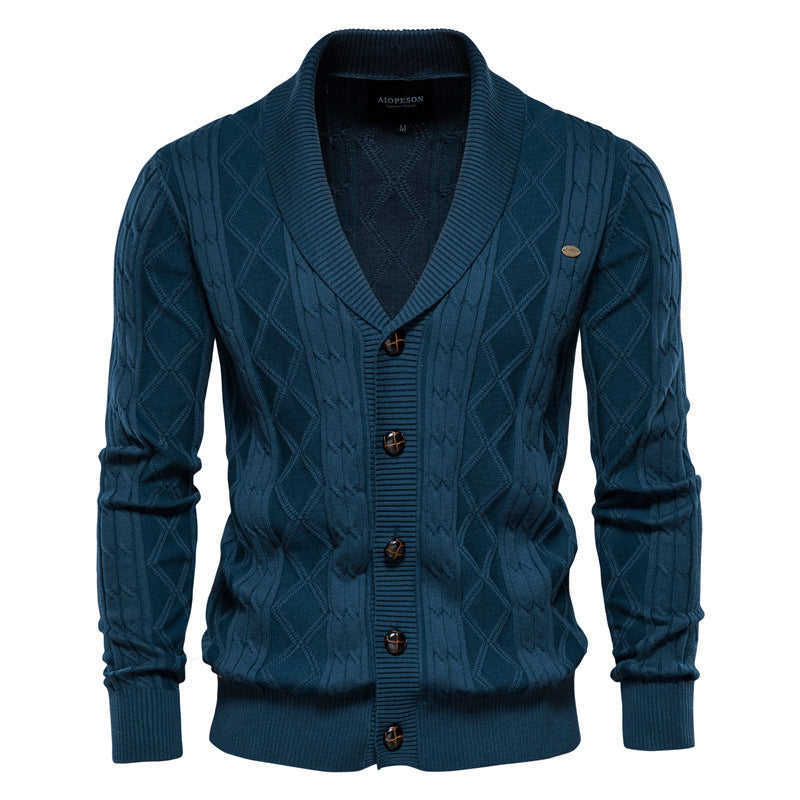 Herren-Strickjacke mit V-Ausschnitt und Zopfmuster – Langer Oversize-Pullover für den Winter