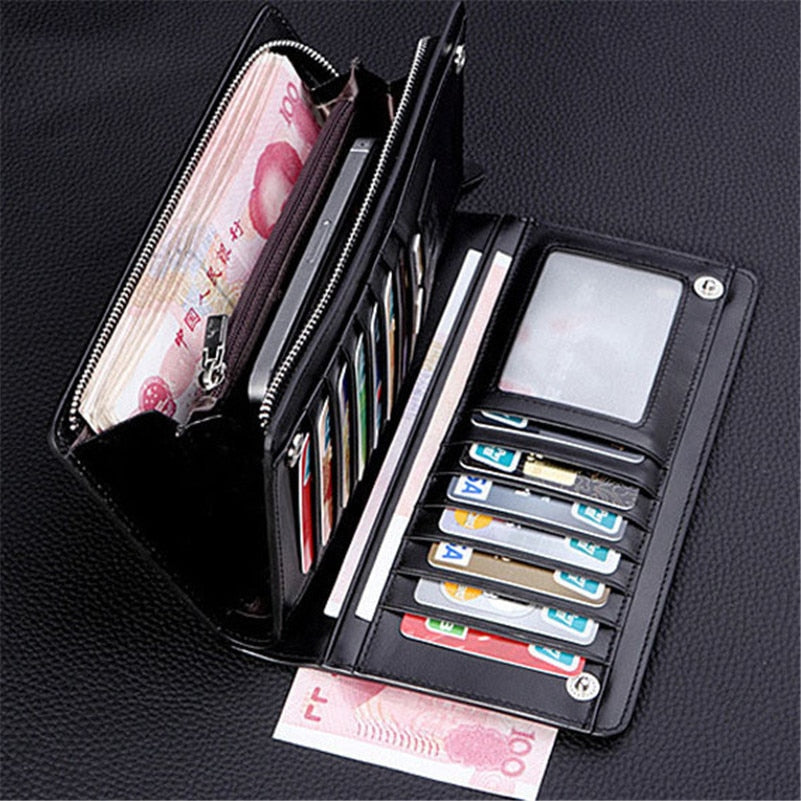 Portefeuille Bifold Homme en Cuir – Porte-monnaie Long avec Porte-cartes