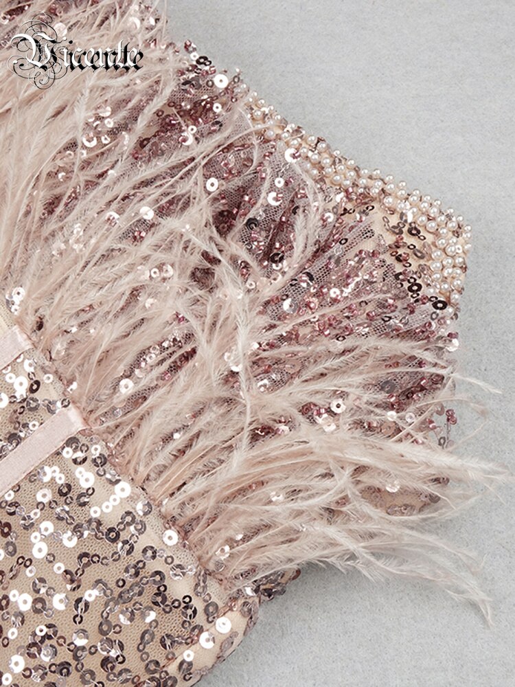 Robe de soirée longue bustier à sequins rose abricot