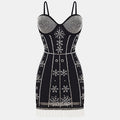Robe de soirée noire à strass et franges