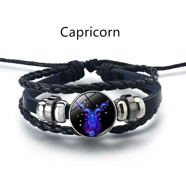 Bracelet Cuir Signe du Zodiaque – Style Rétro Mode Européenne