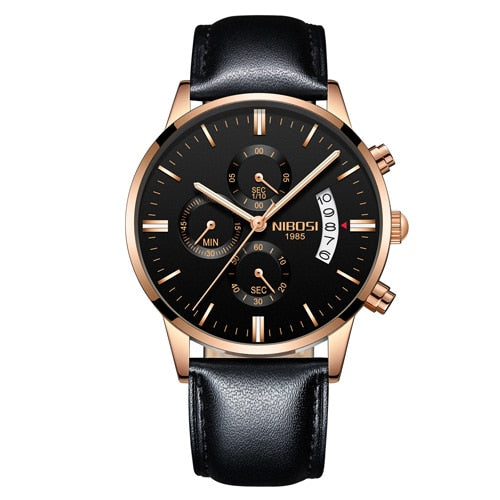 Nibosi Herrenuhr Quarz-Chronograph — 43 mm Edelstahlgehäuse, 3 bar wasserdicht, inklusive Geschenkbox