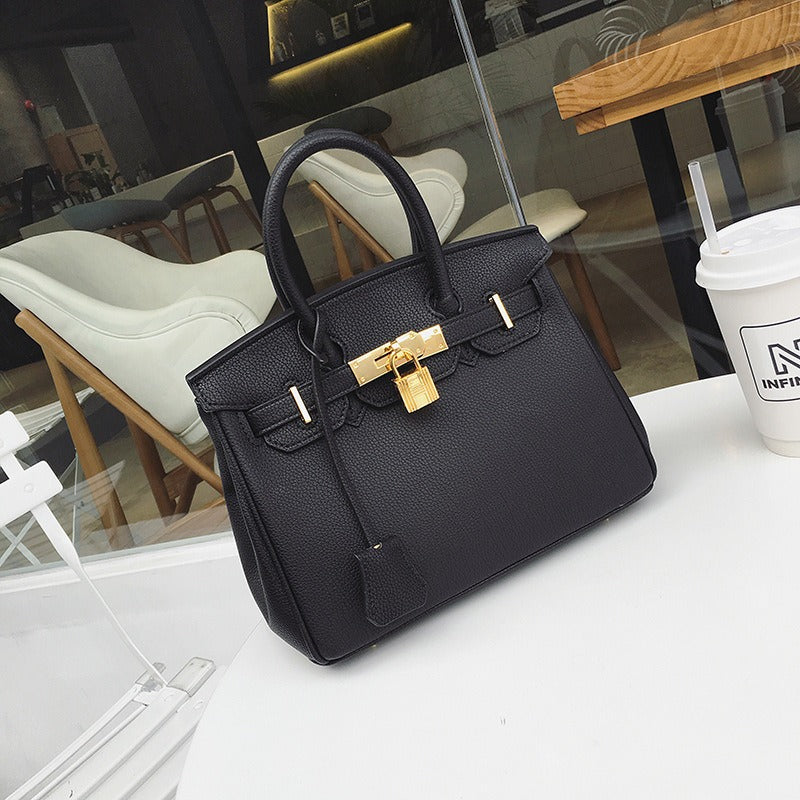 Damenhandtasche Litschi-Maserung – Umhängetasche PU-Leder