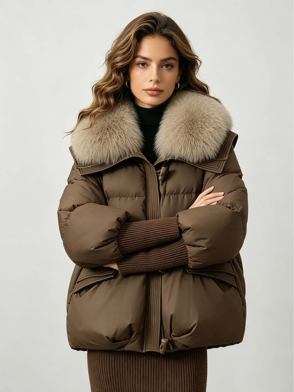 Doudoune Femme Coupe Ample – Col Amovible en Fausse Fourrure