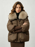 Doudoune Femme Coupe Ample – Col Amovible en Fausse Fourrure