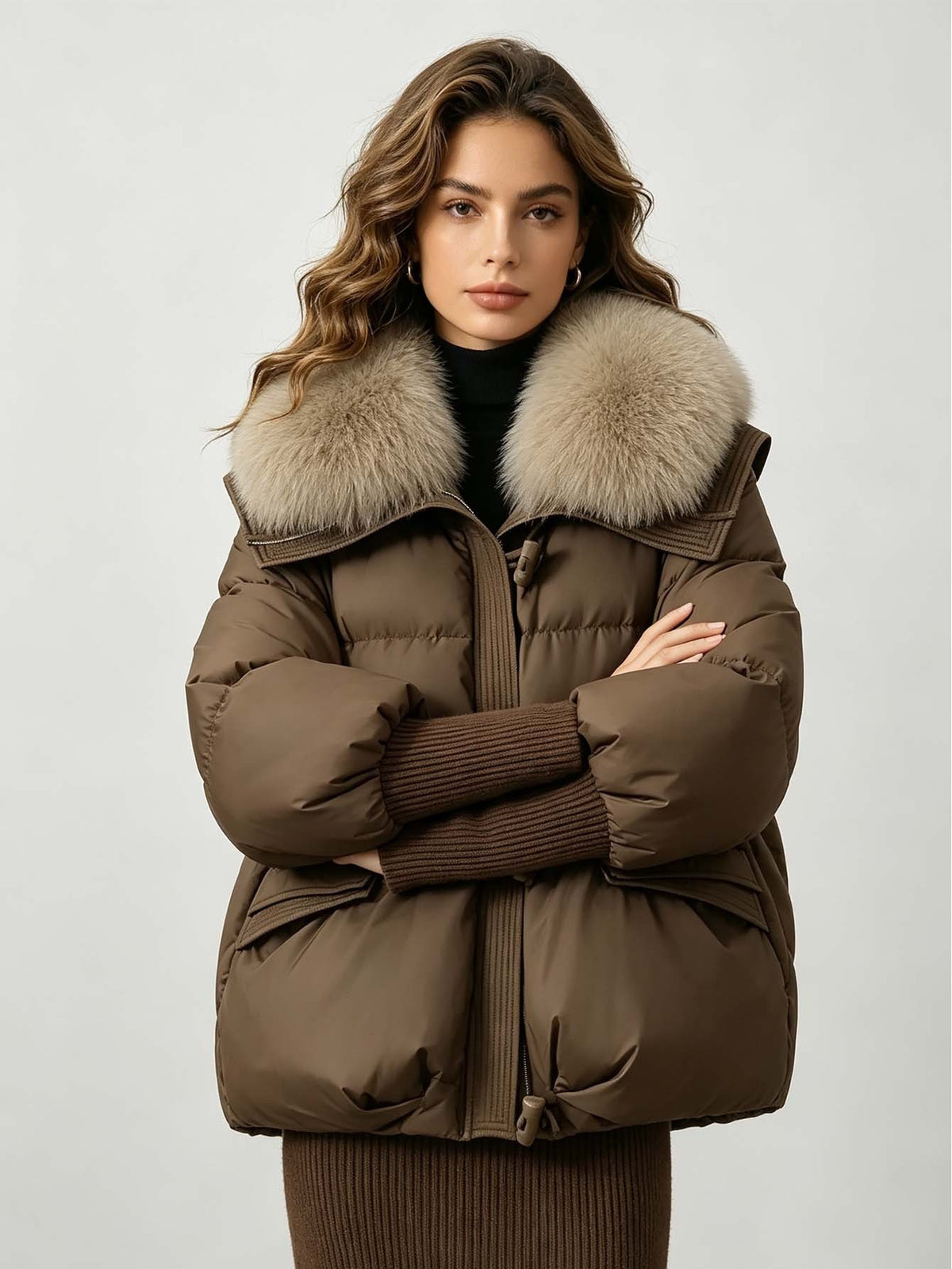 Doudoune Femme Coupe Ample – Col Amovible en Fausse Fourrure