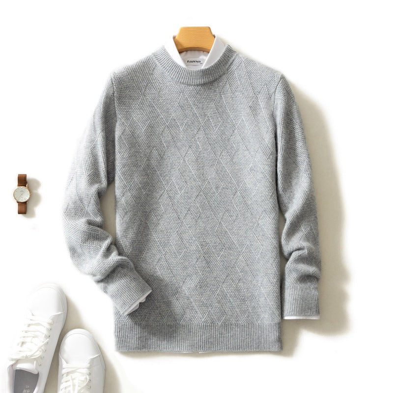 Pull homme à col rond et maille géométrique en relief