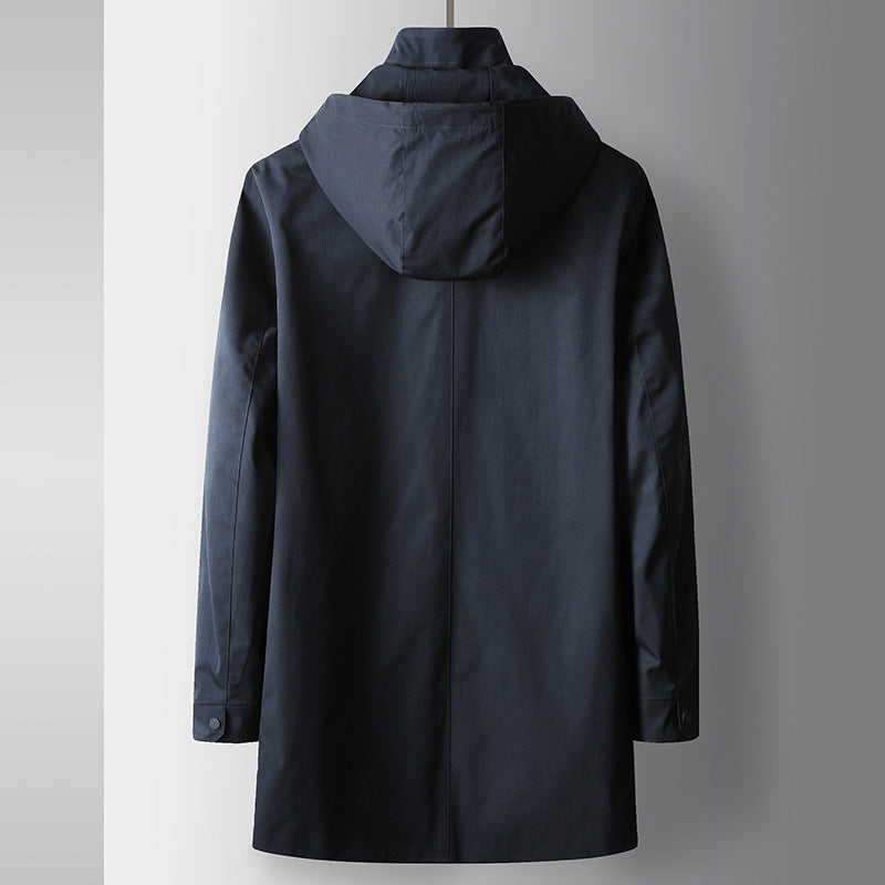 Trench-coat Mi-Long Homme Col Montant – Capuche Amovible Slim Fit Business