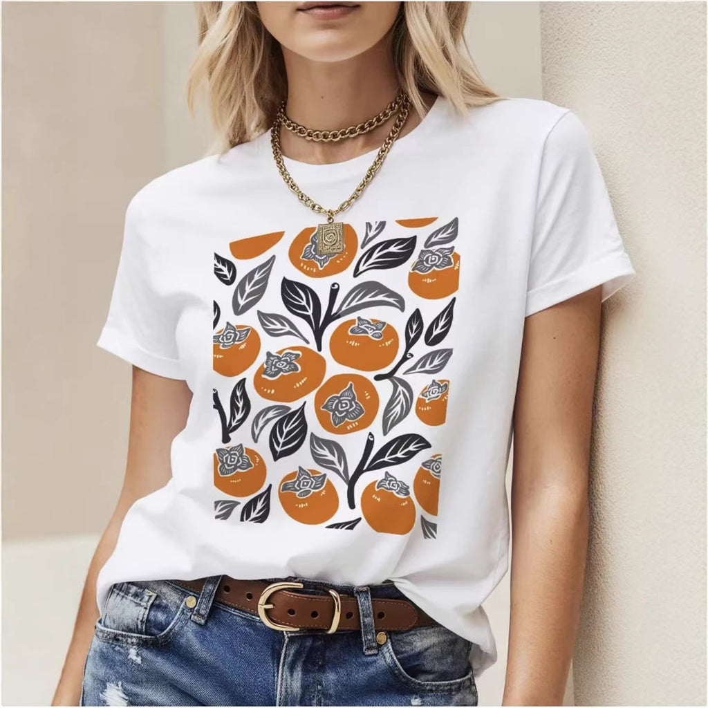 T-shirt femme blanc à motif de kakis – coupe ample