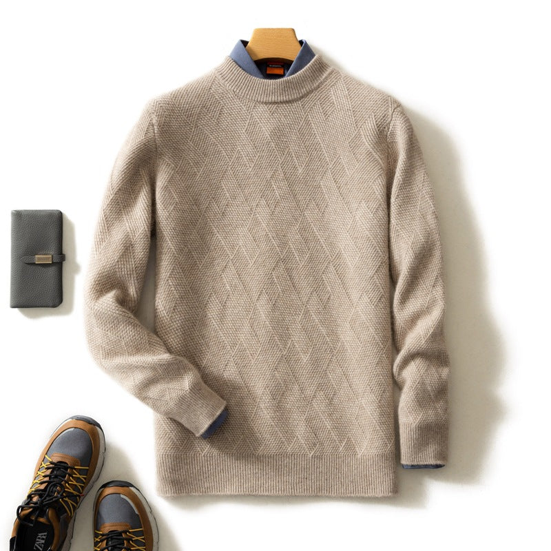 Pull homme à col rond et maille géométrique en relief