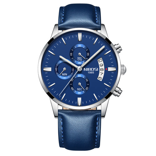 Nibosi Herrenuhr Quarz-Chronograph — 43 mm Edelstahlgehäuse, 3 bar wasserdicht, inklusive Geschenkbox