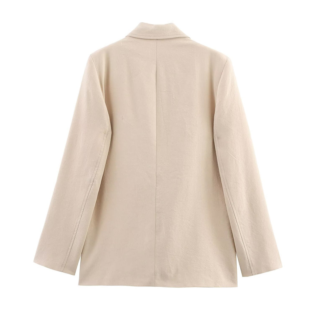 Tailleur Pantalon Femme Beige – Blazer à Un Bouton