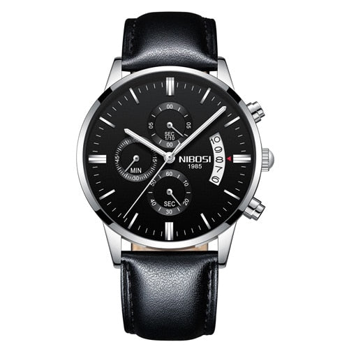 Nibosi Herrenuhr Quarz-Chronograph — 43 mm Edelstahlgehäuse, 3 bar wasserdicht, inklusive Geschenkbox