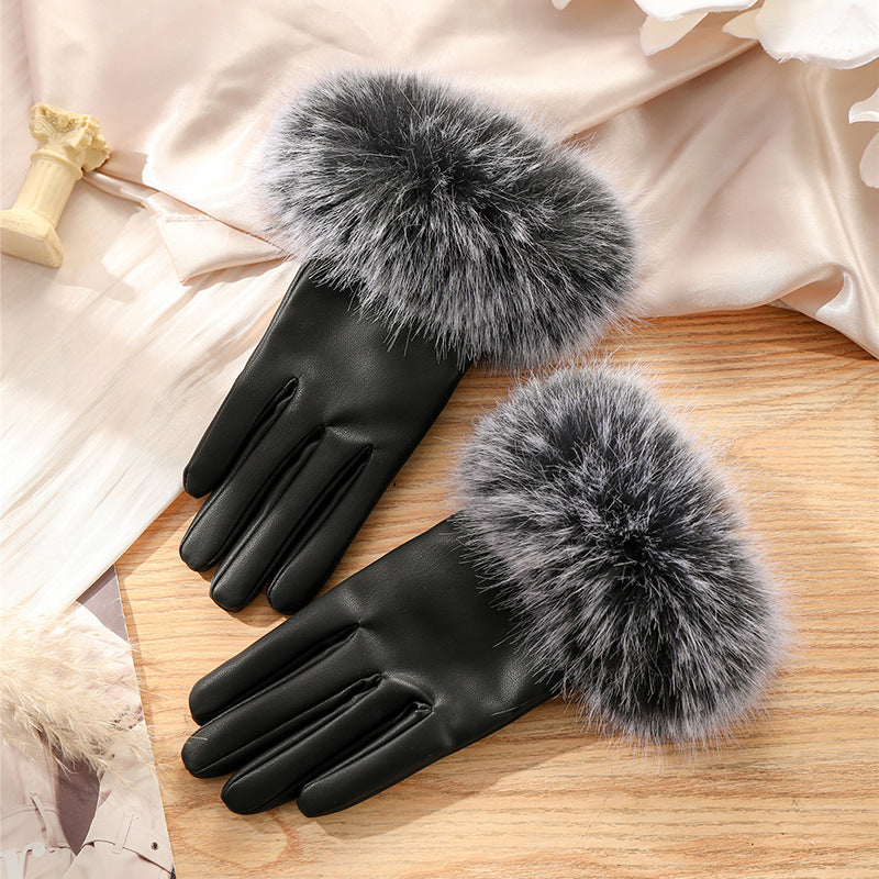 Gants d’hiver femme en simili cuir à poignets duveteux