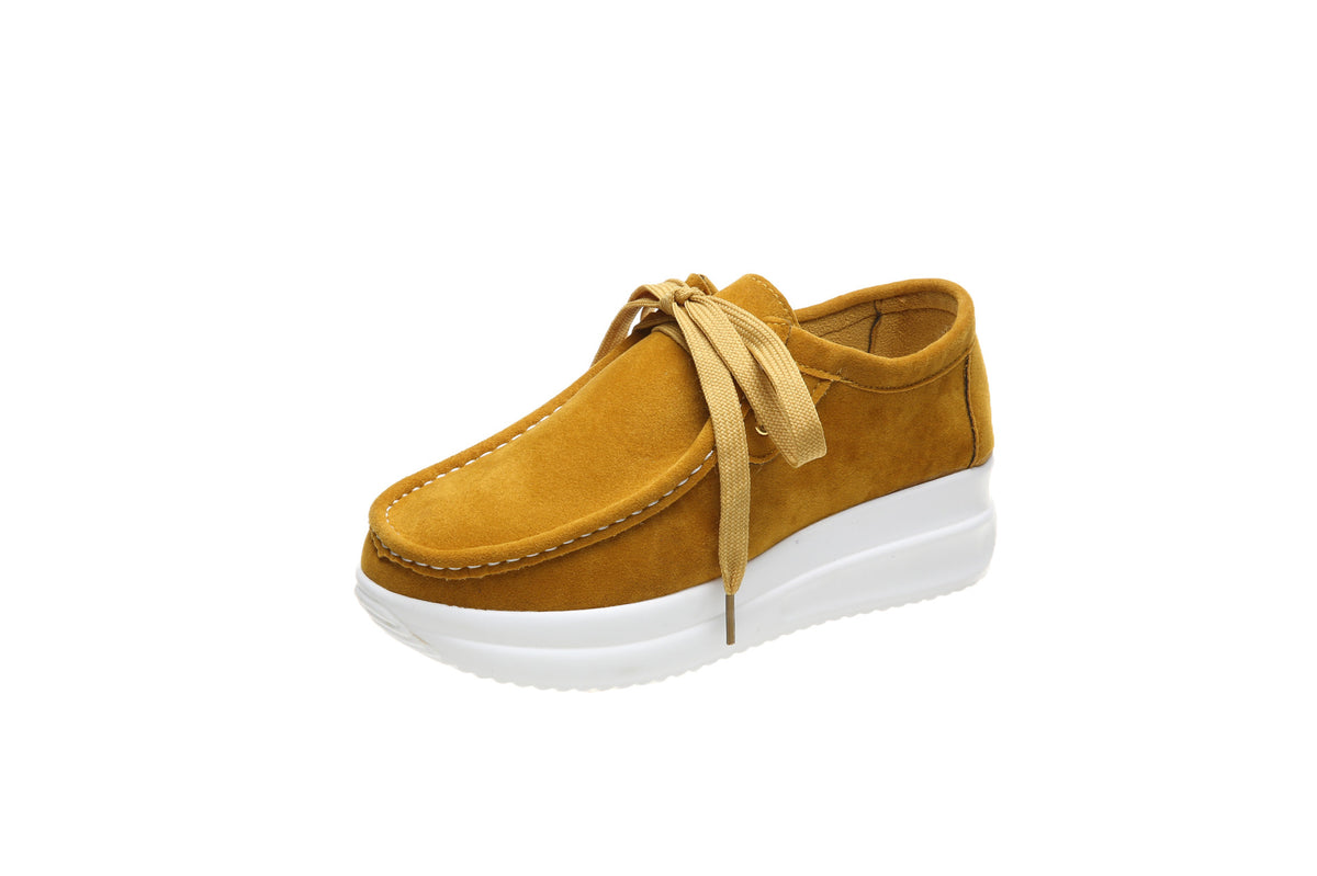 Baskets Casual Femme – Suède, Bout Rond, Semelle Plate, Lacets, Coloris Vifs