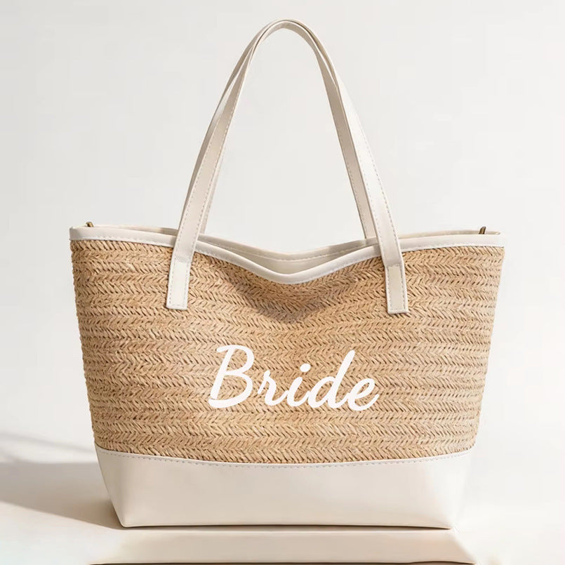 Sac de Plage Tressé Grande Capacité – Style Bohème, Couleur Kaki