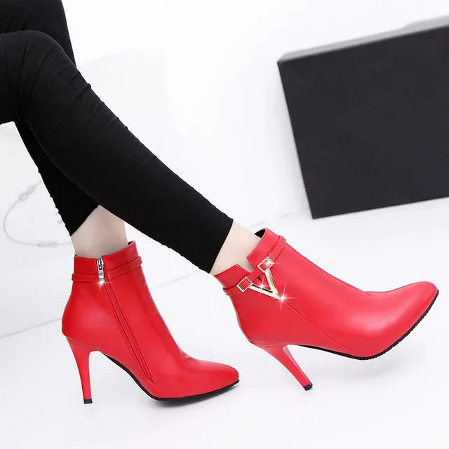 Bottines Sexy Femme – Talon Aiguille Haut, Bout Pointu, Fermeture Éclair
