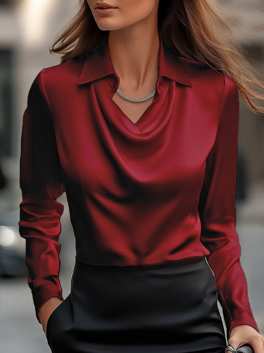 Blouse femme à col drapé et manches longues