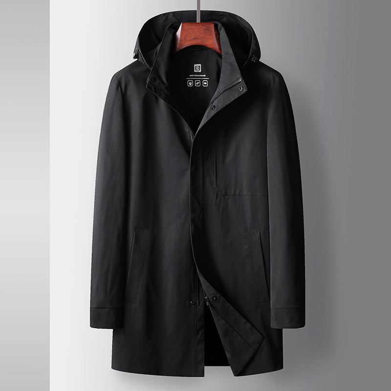 Trench-coat Mi-Long Homme Col Montant – Capuche Amovible Slim Fit Business