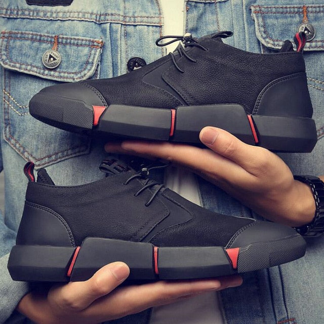 Baskets homme en cuir noir – Chaussures casual respirantes