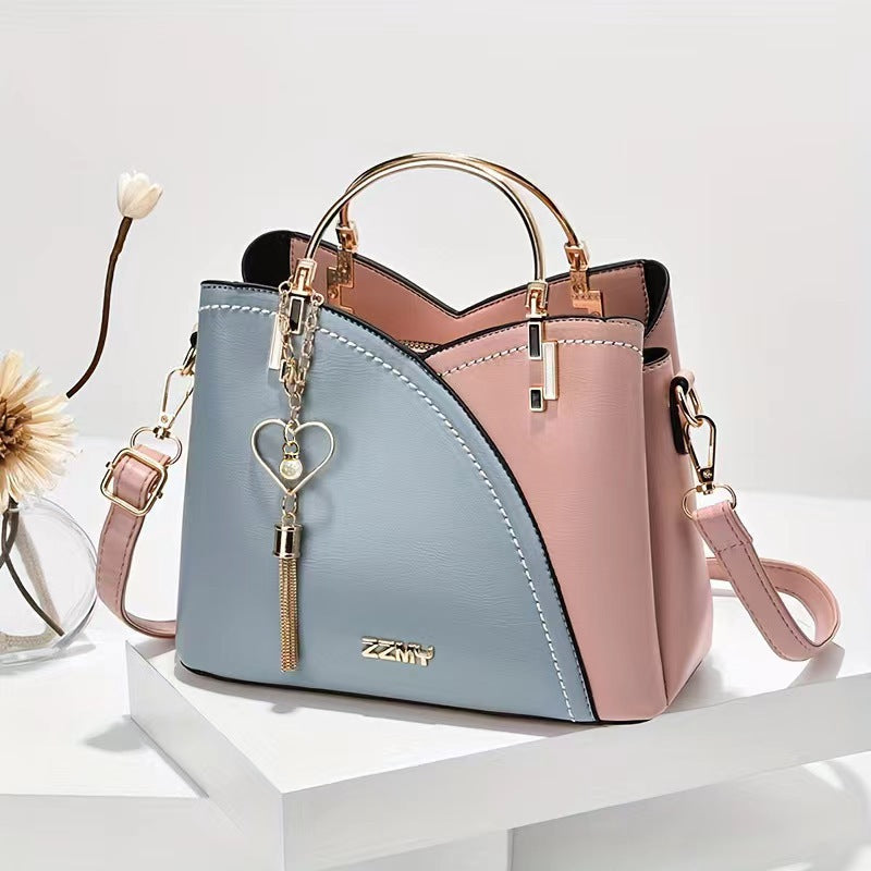 Large-capacity two-tone shoulder bag